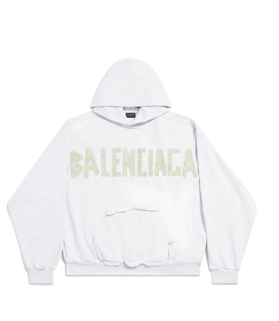 Balenciaga Tape Type Ripped Pocket Hoodie ‘White/Yellow’