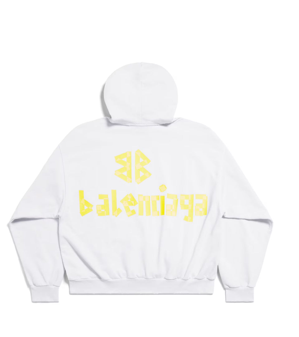Balenciaga Tape Type Ripped Pocket Hoodie ‘White/Yellow’