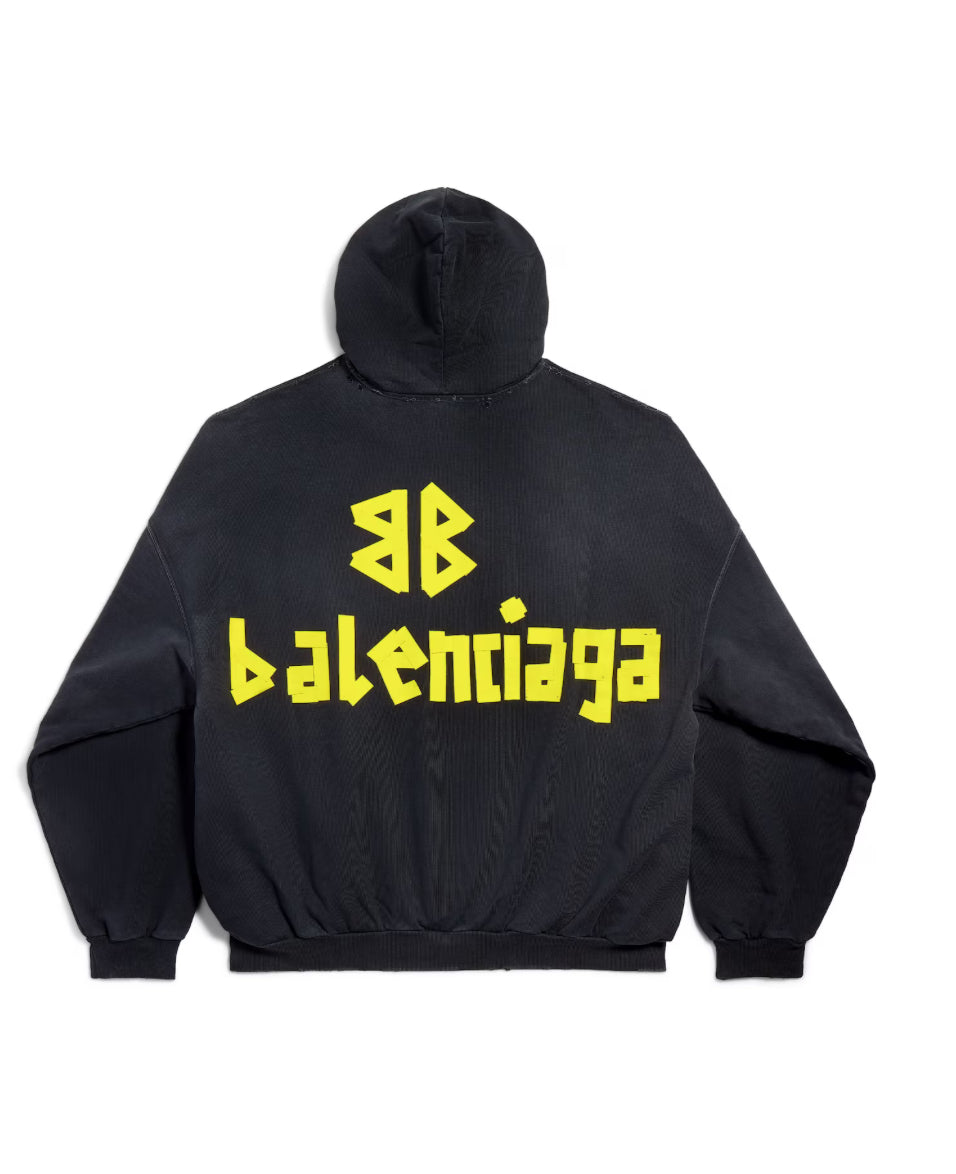 Balenciaga Tape Type Ripped Pocket Hoodie ‘Black/Yellow’