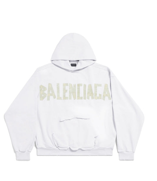 Balenciaga Tape Type Ripped Pocket Hoodie ‘White/Yellow’