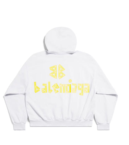 Balenciaga Tape Type Ripped Pocket Hoodie ‘White/Yellow’