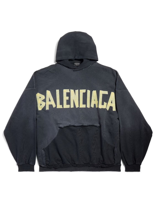 Balenciaga Tape Type Ripped Pocket Hoodie ‘Black/Yellow’